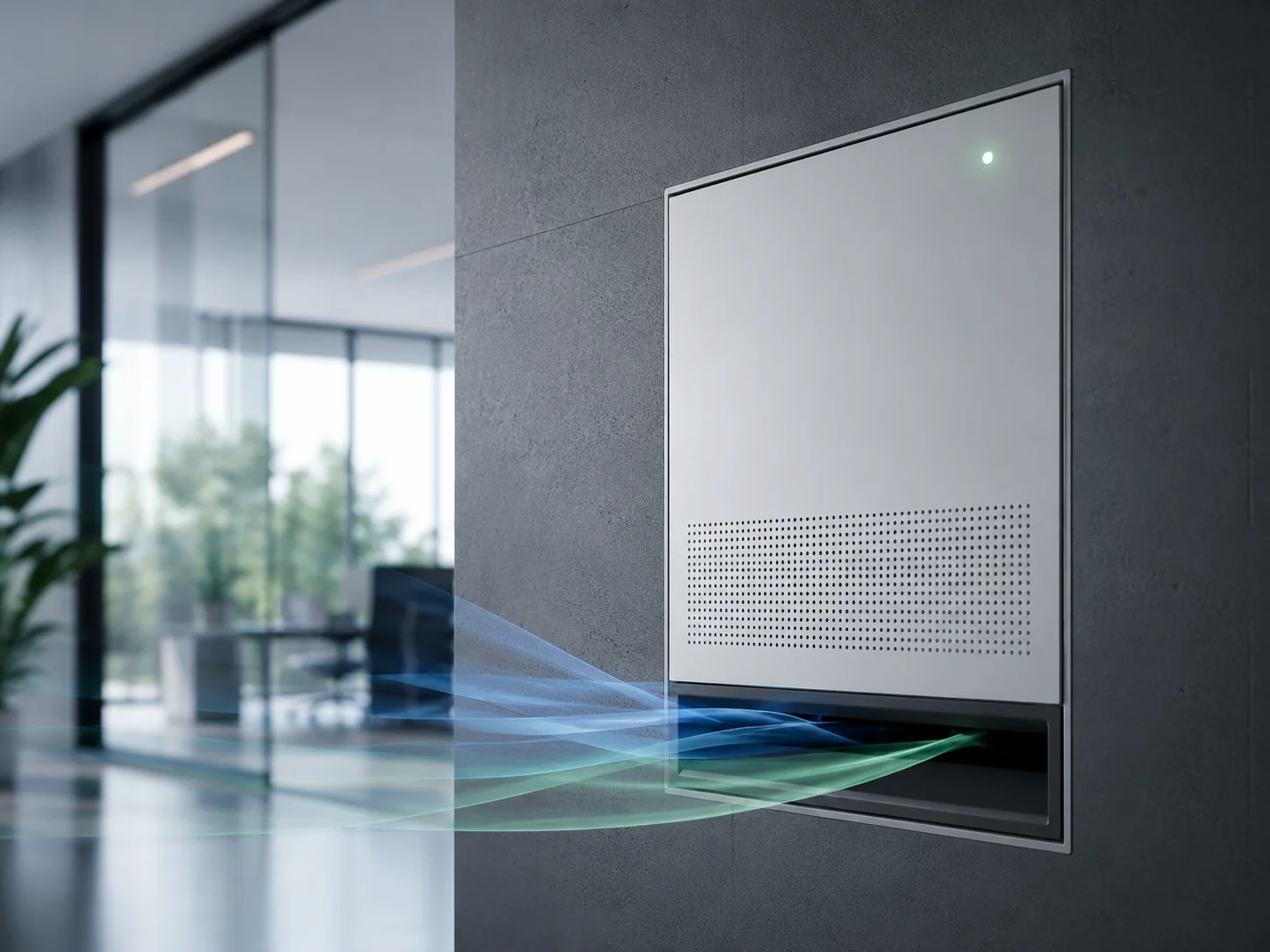 Concept visualisation of a wall-integrated ventilation unit